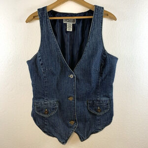 Vintage Route 66 Women Y2K Denim Vest Top Sz L Cowgirl Cottage Boho Grunge Indie
